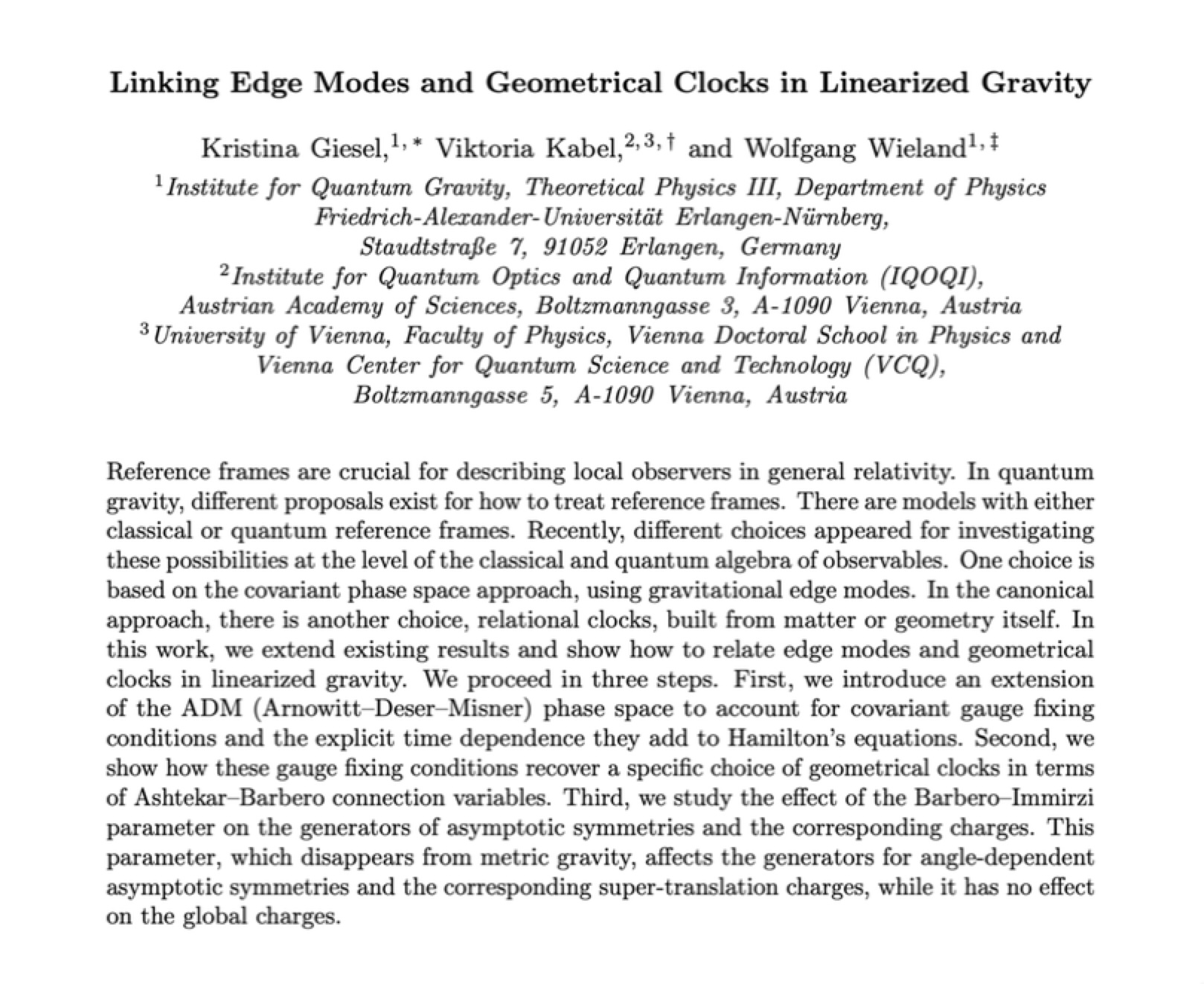 New Paper: Linking edge modes and geometrical clocks in linearised gravity